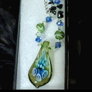 Murano Glass Flower Pendant on Beaded Necklace